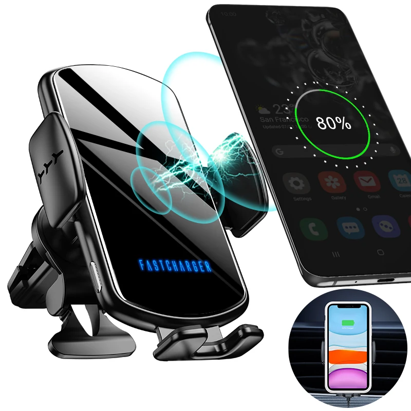 И беспроводное зарядное устройство для Iphone в автомобиле с держателем для смартфона Samsung 12 QI сертифицированная зарядка Guanyu GY-C5