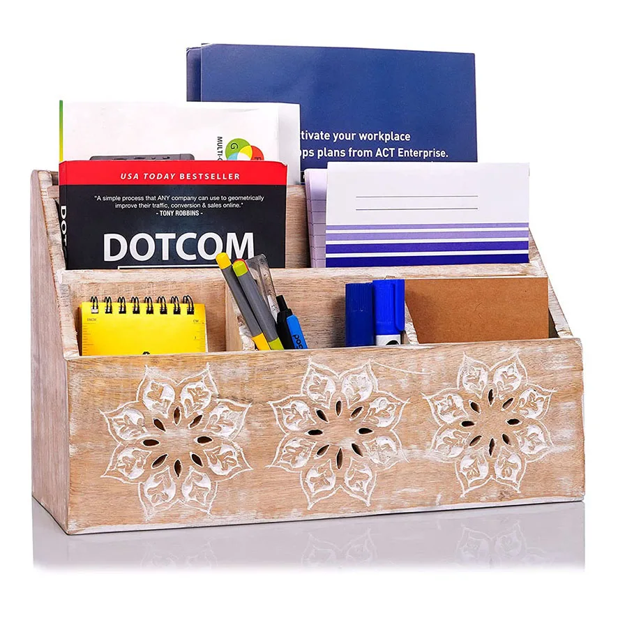5-slot Shelf Organizer For Home Multifunctional Desktop Caddy For Documents Rustic Wooden Desk Organizer