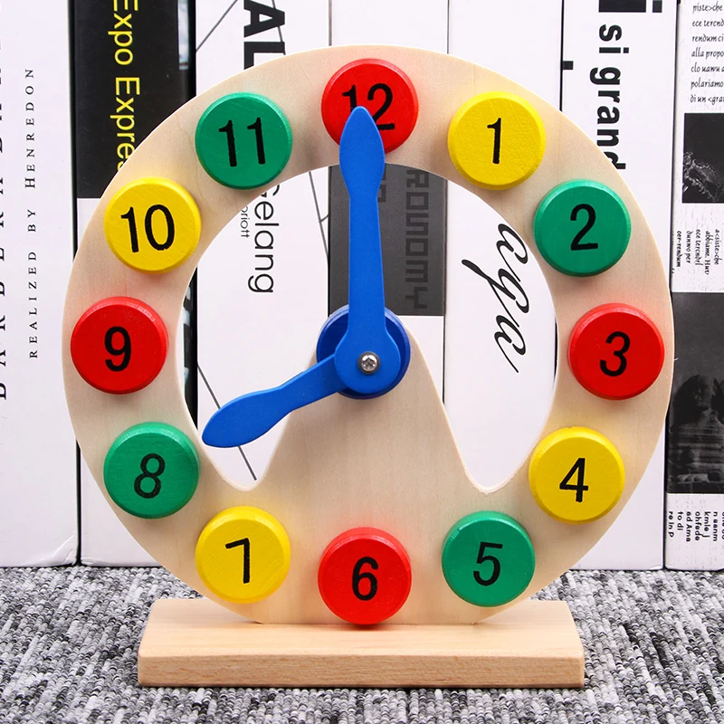 Time Clock Toy for Kids Wooden Time Learning Shape Sorting Color Game Montessori Early Education Math Set Tool Preschool Toddler