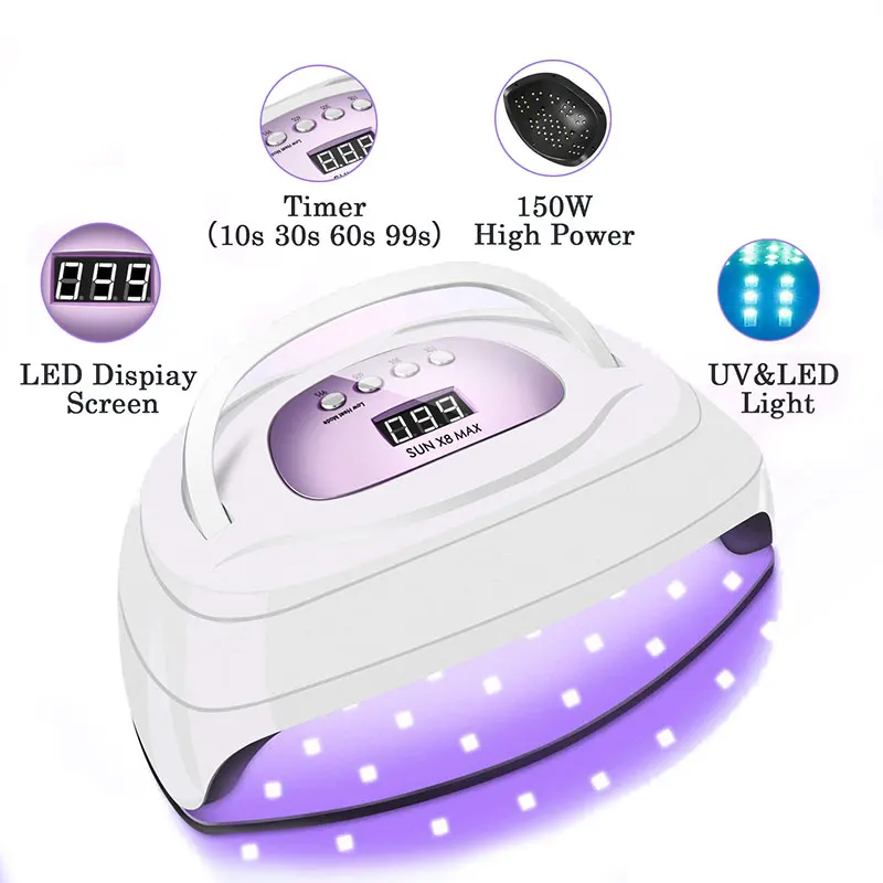 X8 PLUS 220W UV LED Nail Lamp Nail Dryer Gel Polish Curing Light Portable USB Rechargeable UV Led Nail Lamp for Manicure Pink