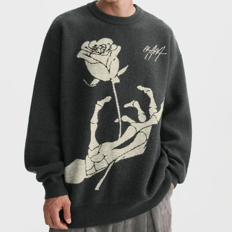 Custom Logo Oversized knit pullover knitwear Jacquard Pattern jumper  winter men  knitted 100%cotton sweater manufacturer