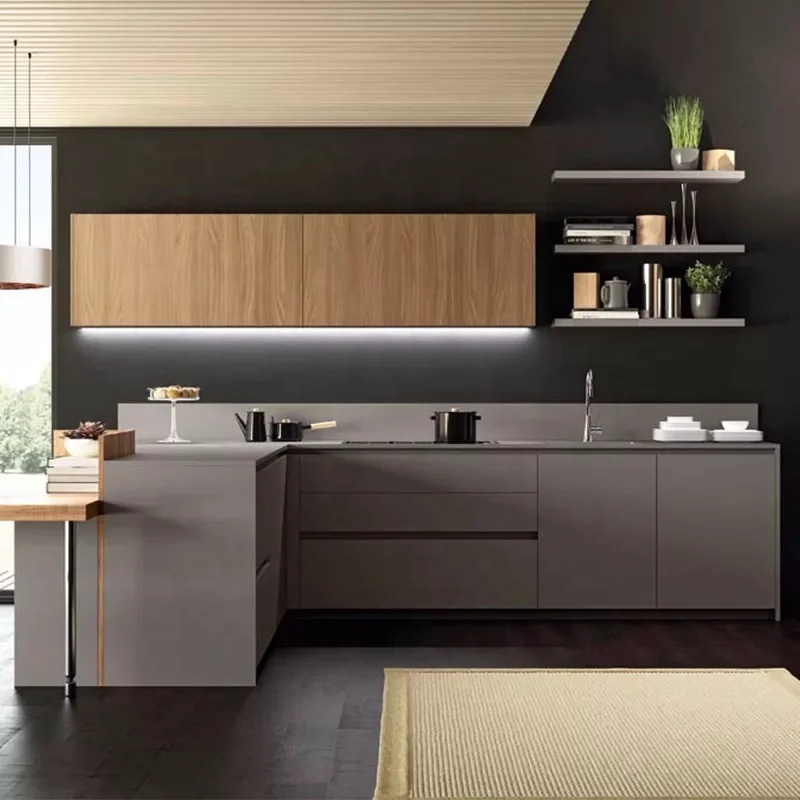 2019 Современный серый матовый лак Wood Veener для дома, кухни, офиса