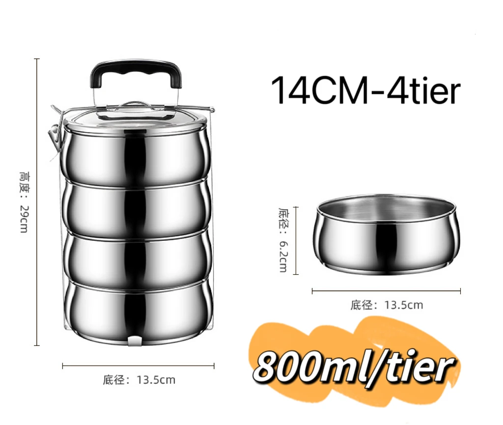 newest style 2/3/4 layer round drum shape lunch box tiffin box heatable stainless steel with food carrier