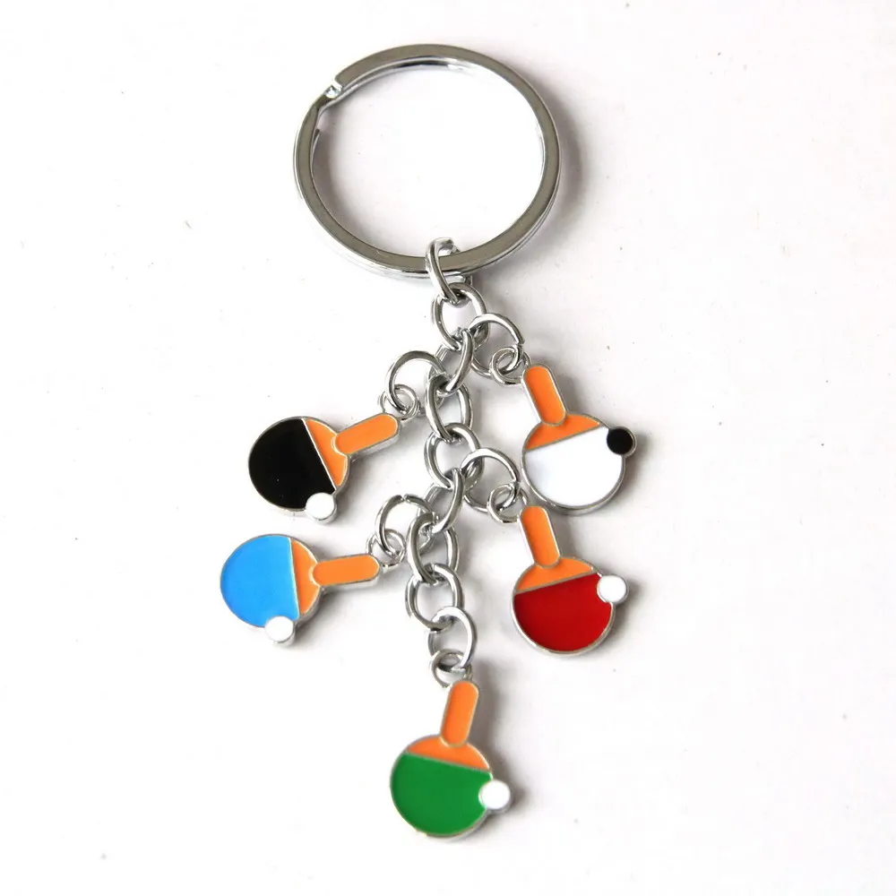 Wholesale custom logo metal enamel mini ping pong bat Table tennis racket keychain for laser engraving