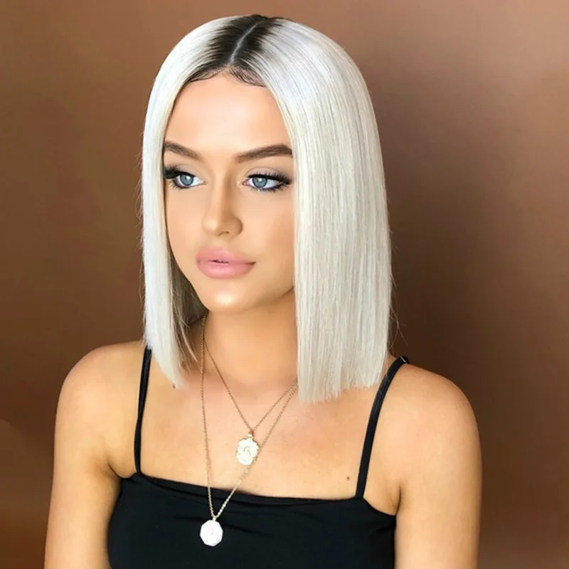 Factory wholesale cheap short bob  Synthetic Wig ,  ombre pink red  Straight synthetic Hair Wig for Women