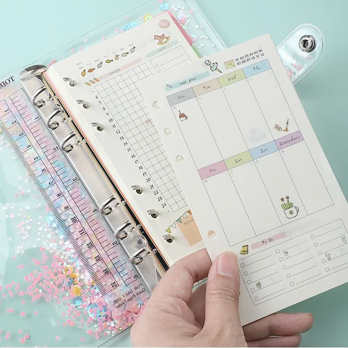 Journal Diary Notebooks School Office Supply Kawaii Notebook Oil Quicksand PVC Cover Notebook Glitter Sequins A6 for Students