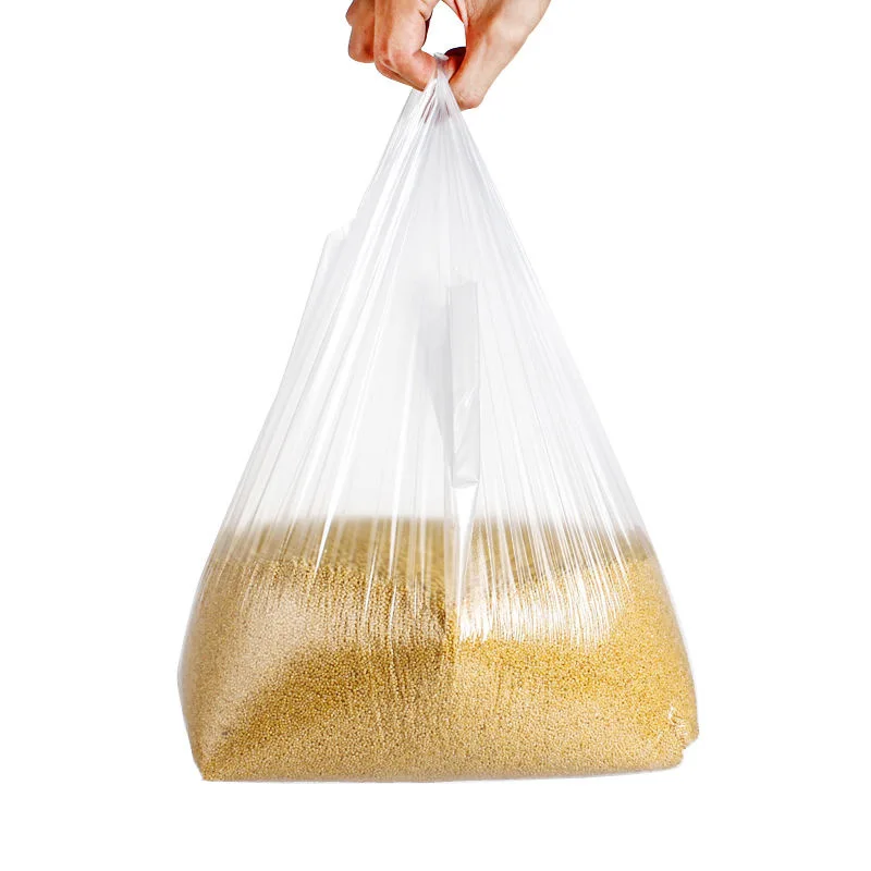 Custom Print logo Food Fruit Vegetables Shopping HDPE/LDPE Plastic Carry clear Plastic Vest T-shirt Grocery Bag