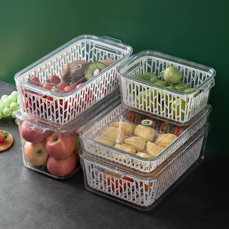 Hot sale Fruit Storage Box Bin Fridge Organizer Vegetables Basket Containers Refrigerator Storage boxes WIth Lid