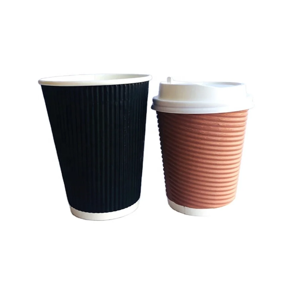 Black coffee cup Disposable coffee cups double wall paper coffee cups with lids