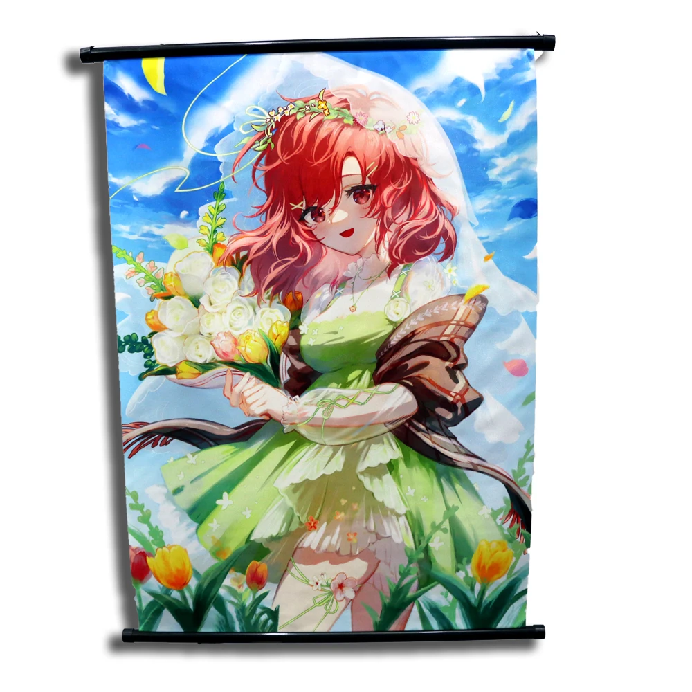 Manga Poster With Plastic Black Rod/hanger Anime Figure Hanging Tapestry Fabric Wall Scroll