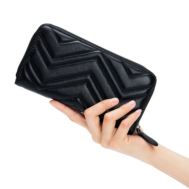 Customized your logo genuine leather diamond grid long high-capacity purses and handbags wholesale wallets