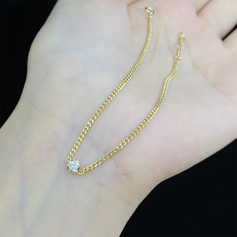 New Arrival 18K Pure Gold CVD HPHT Diamond Cuban Chain Bracelet Solitaire Bubble Diamond Bracelet with Cuban Link Chain