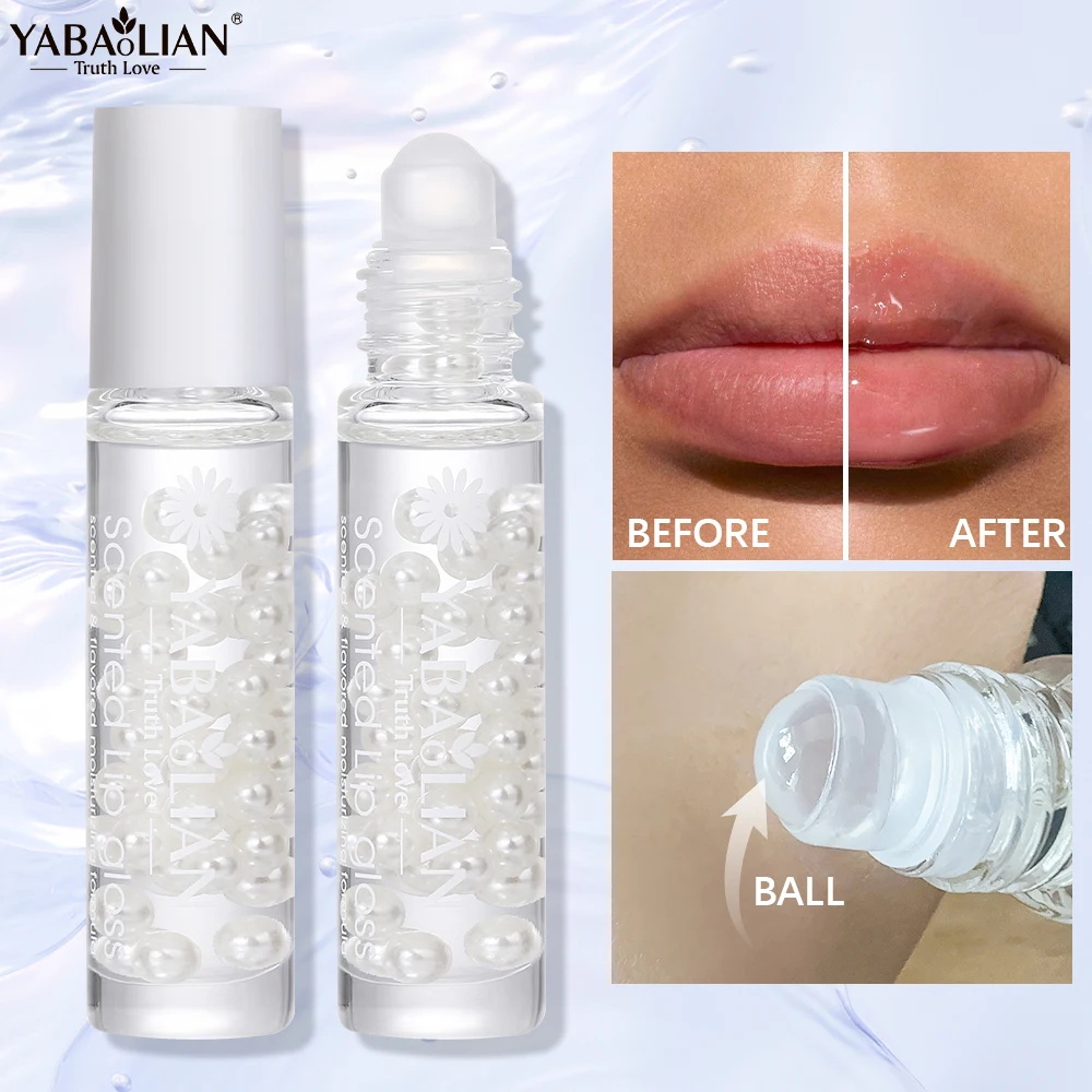 Rolling Ball Lip Oil with Pearl Decoration Long Lasting Moisturizing Lipbalm Transparent Lip Gloss for Dry  Lips
