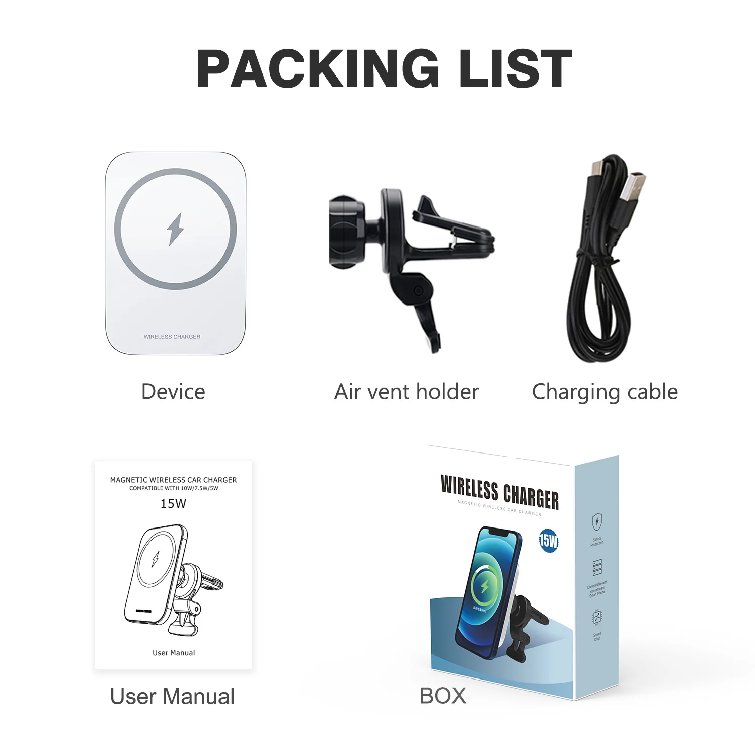 Upgraded New Product Portable Magnetic 15W Fast Charging Mount Phone Holder Wireless Car Charger