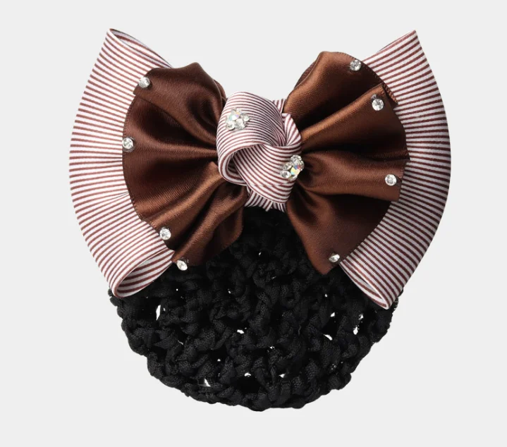 Professional Stain Flannel Bow Flower Hair Clip With Crystal Hair Bun Net For Stewardess Nurse Accessory Properly in the Office