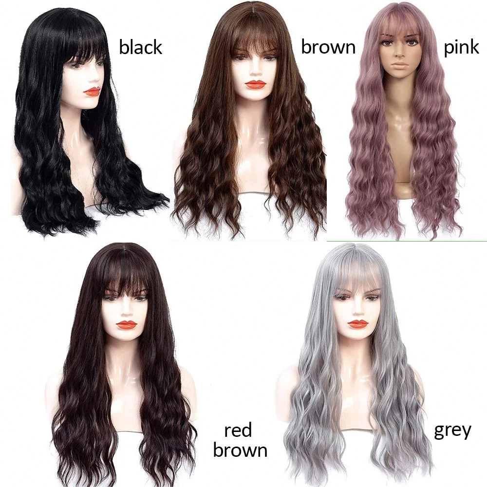 2021 Long Synthetic Water Wave Wigs Natural Curly Dark Brown Color for Women Cosplay Wig Heat Resistant Fiber Wigs