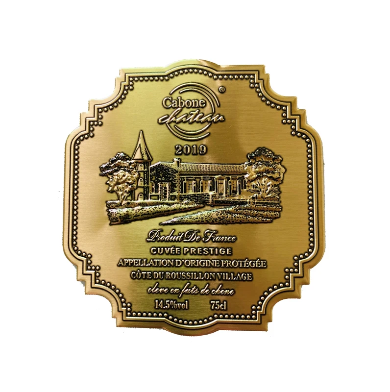 Design Luxury Aluminum Crafts Three Dimensional Embossed Chrome Plated Stickers  Metal Wine Label Logo