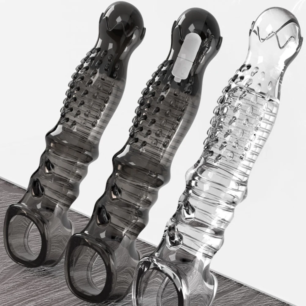 2024 Hot Sale Long Time Reusable Sexy Silicone Dotted Crystal Condom For Men Vibrating Washable Man