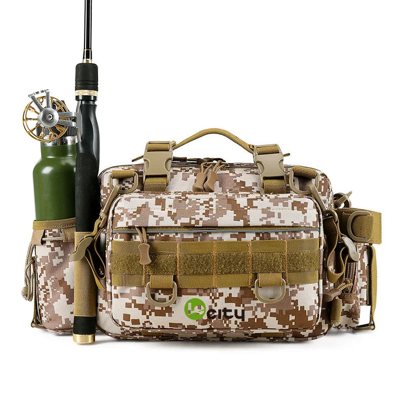 LE CITY water resistant nylon rod gear case crossbody camping fishing tackle lure bag