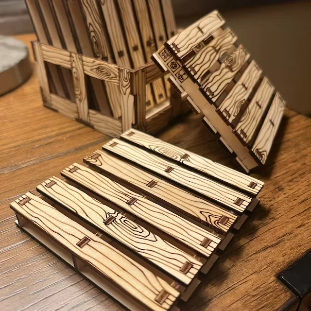 Custom  laser cut wood Pallet-shapes Pallet drink coasters wooden with box