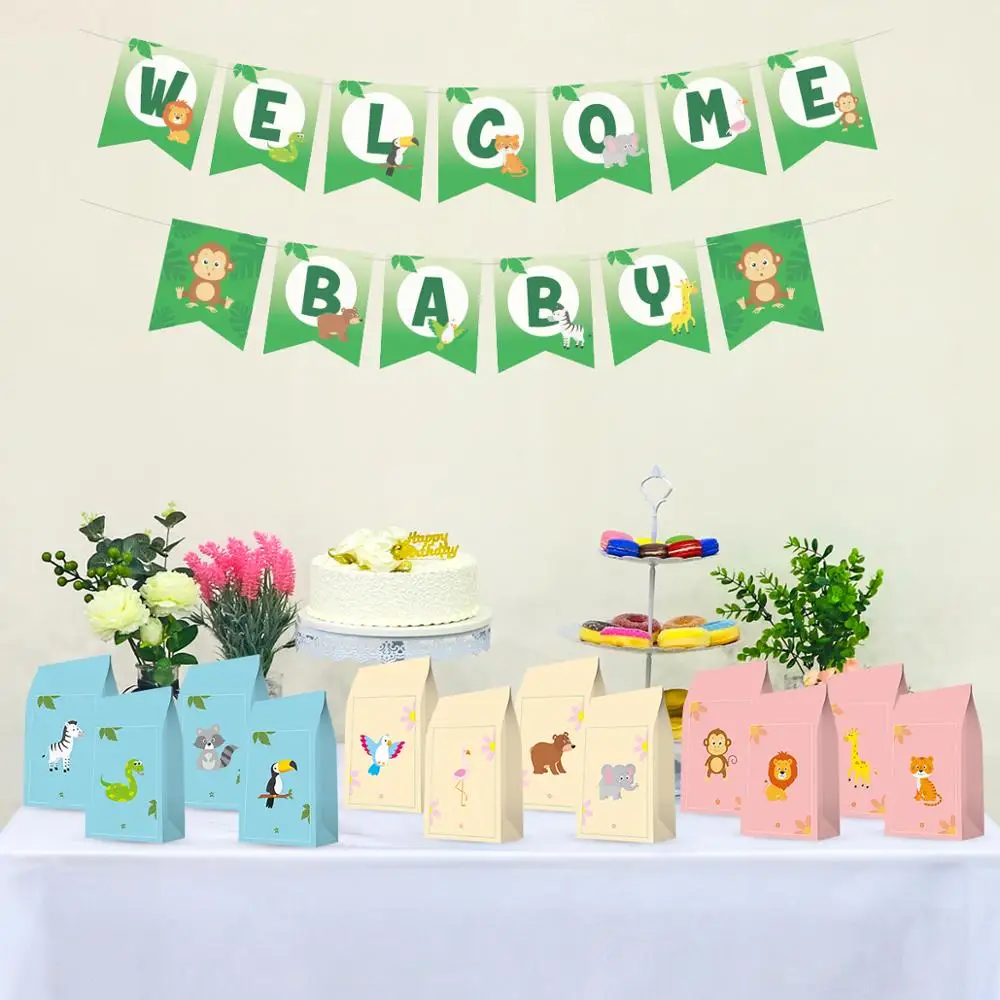 Бумажные пакеты джунгли с животными, товары для вечеринок, детские подарочные пакеты для возврата, гусиный мешок, украшения для дня рождения, детская вечеринка