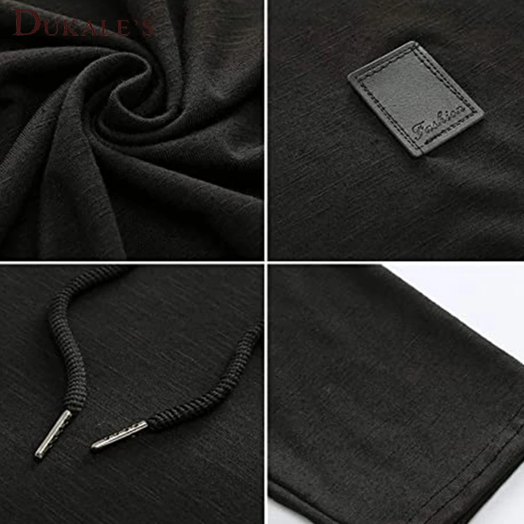 Slub Patched Curved Hem Mens Hooded Round Neck Bottom White Hemp Fiber Charcoal Hoodies Short Sleeve Bamboo Men Hoodies T-Shirt