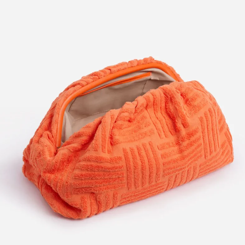women Fashion terry fabric cloud bag for ladies dumpling shape coral clutch bags evening bag