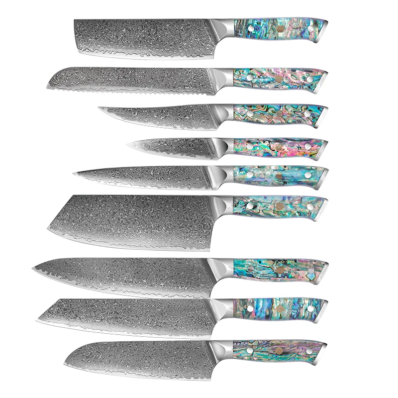 Manufacturer Direct Sales Shell Handle Damascus Steel Knife Set Kitchen Bread Chef Knife Set