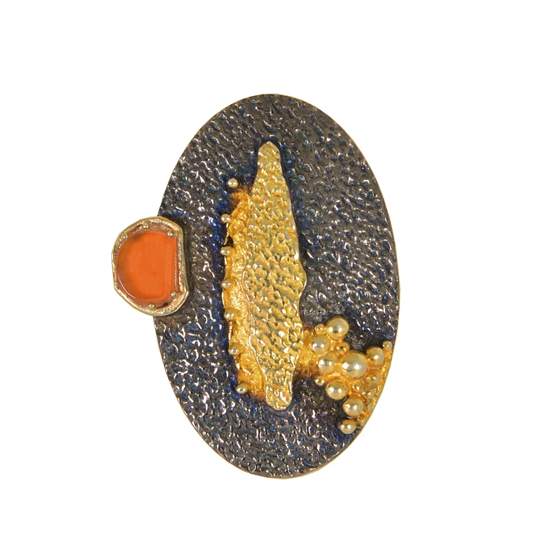 High Quality 925 Sterling Silver Gold Plated Black Rhodium Ring New Arrival Beautiful Carnelian Jewelry Customizable Weddings