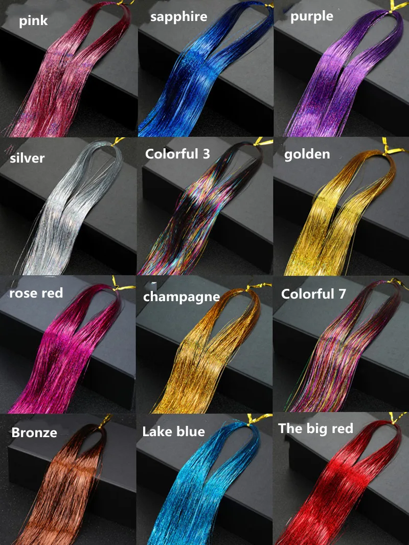 fujia 47 inch 16 Colors 3200 Strands Hair Tinsel 200 Pcs Silicone Buckles Crochet Hook Hair Ring Tip Mouth Clip Comb Hair Tinsel