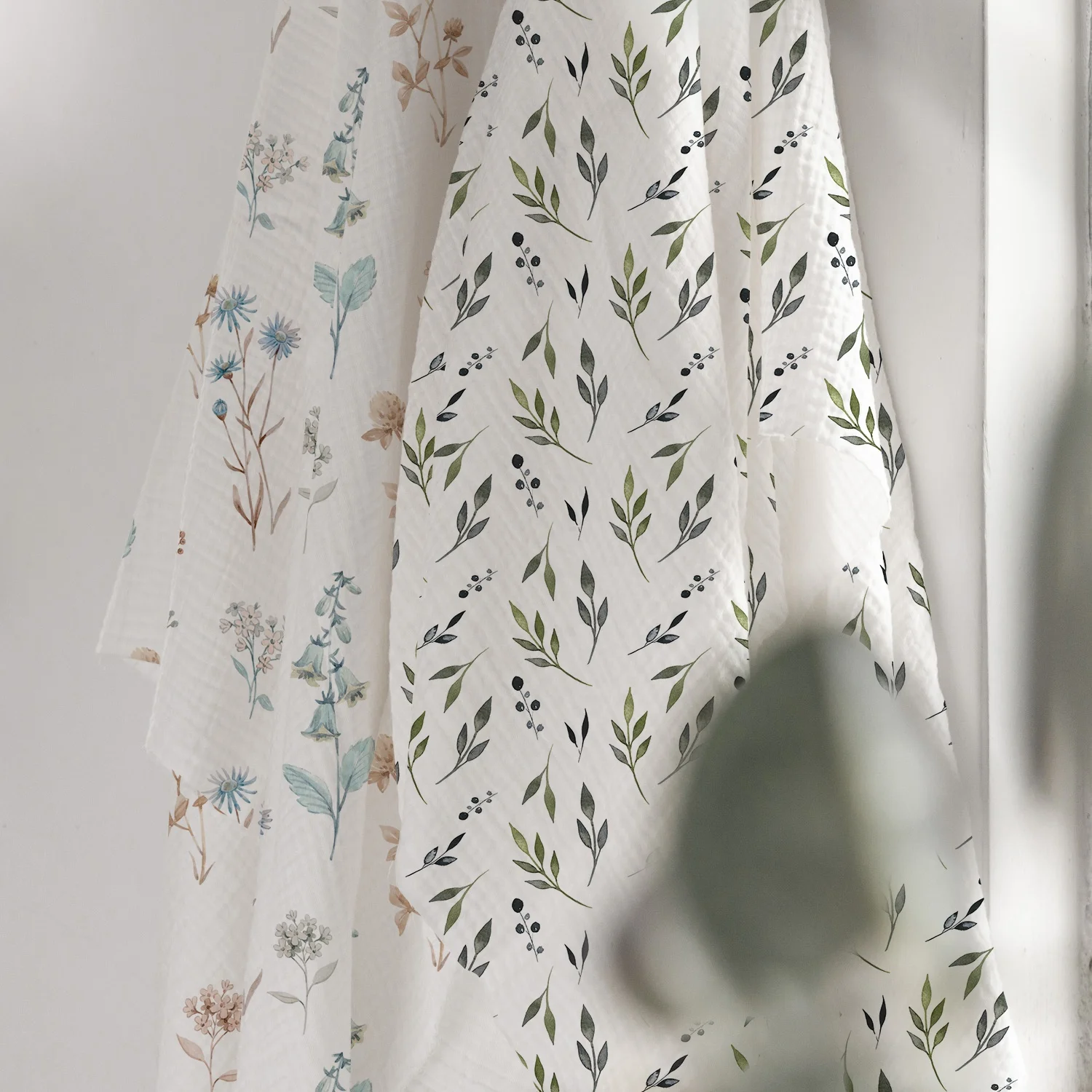 Great quality crinkle texture natural 100 cotton muslin double gauze digital printed fabric