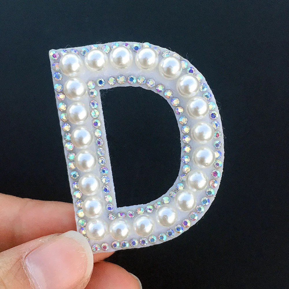 letter  design pearl  crystal rhinestone patch for clothing
