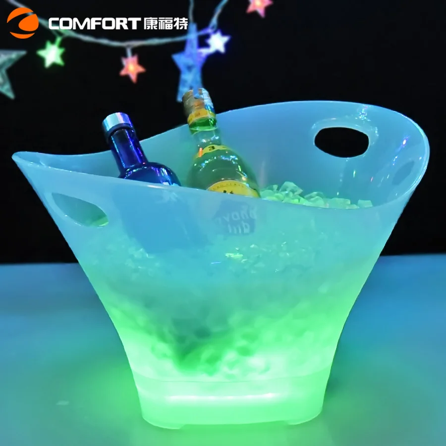 OEM manufacturer made beer wine champagne branded PP plastic oil engraved led ice bucket for decorative