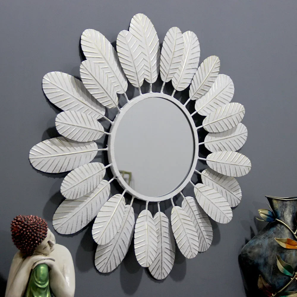 Handmade Embellished Round rattan Framed Starburst Wall Mirror Interior MOM Mirrors
