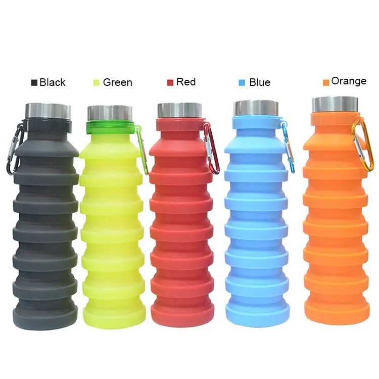Customized Logo ECO BPA Free Foldable Sports Drinking Silicone Collapsible Water Bottle