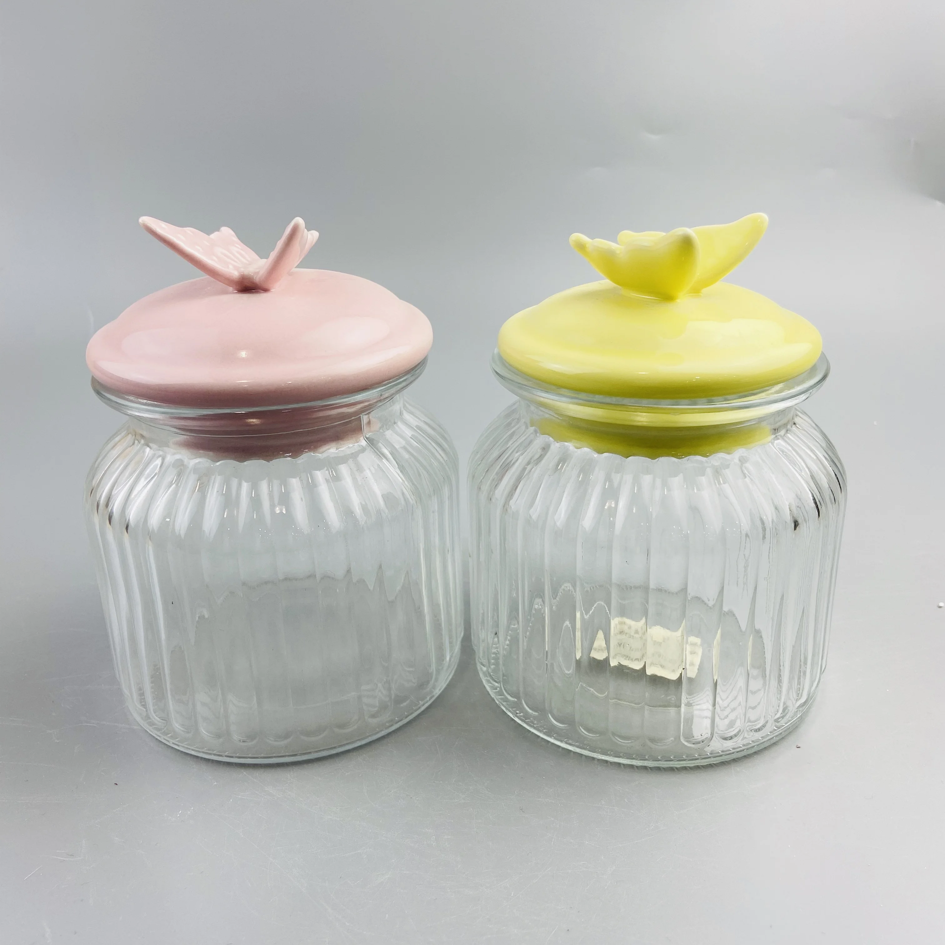 
Hot sales porcelain butterfly decor glass jars and containers with lid 