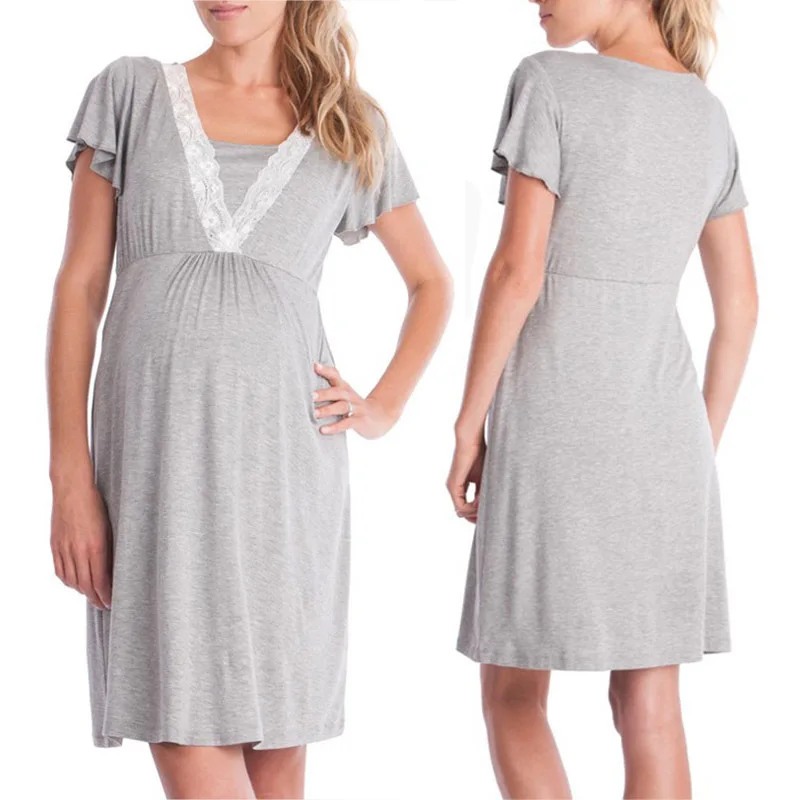 
Wholesale Mommy For Breastfeeding Sexy Lace Short Sleeve Plus size lactanciaComty Nightdress Nursing Pajamas Maternity Pajama 