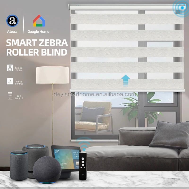 Hot selling Google Alexa Zebra battery empowered  blinds remote control smart shades