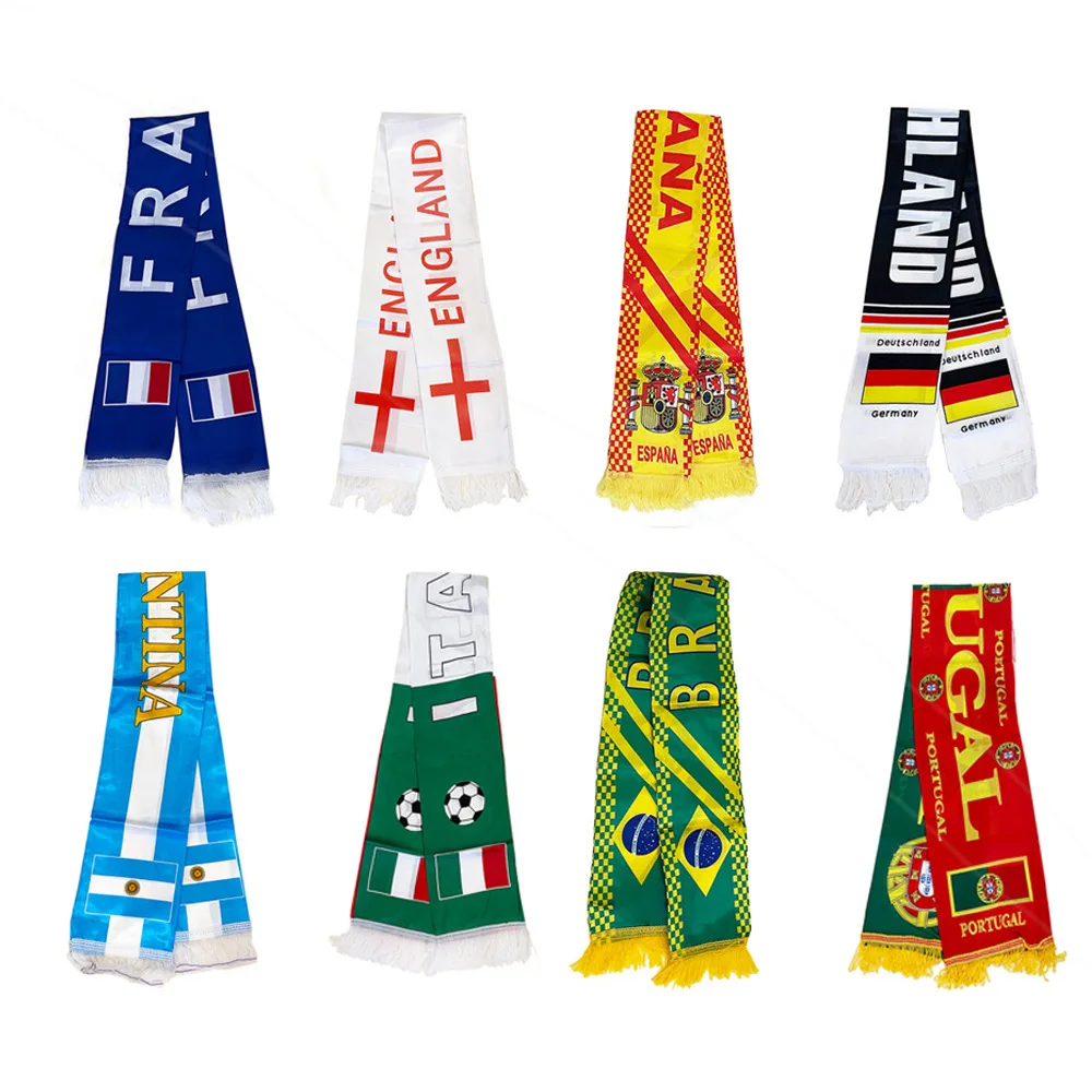 Custom qatar WORLD CUP scarf High Quality Knit satin scarf for 32 country scarf soccer fans Polyester flag