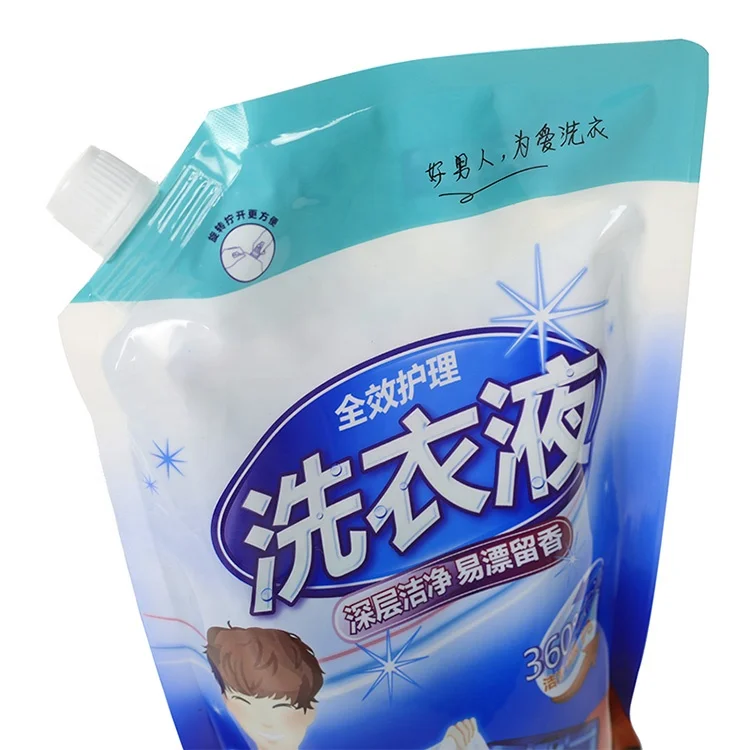 Custom Leak Proof Plastic Standing Up Liquid Packaging Spout Pouch Bags For Fluid Liquid Soap Laundry Detergent