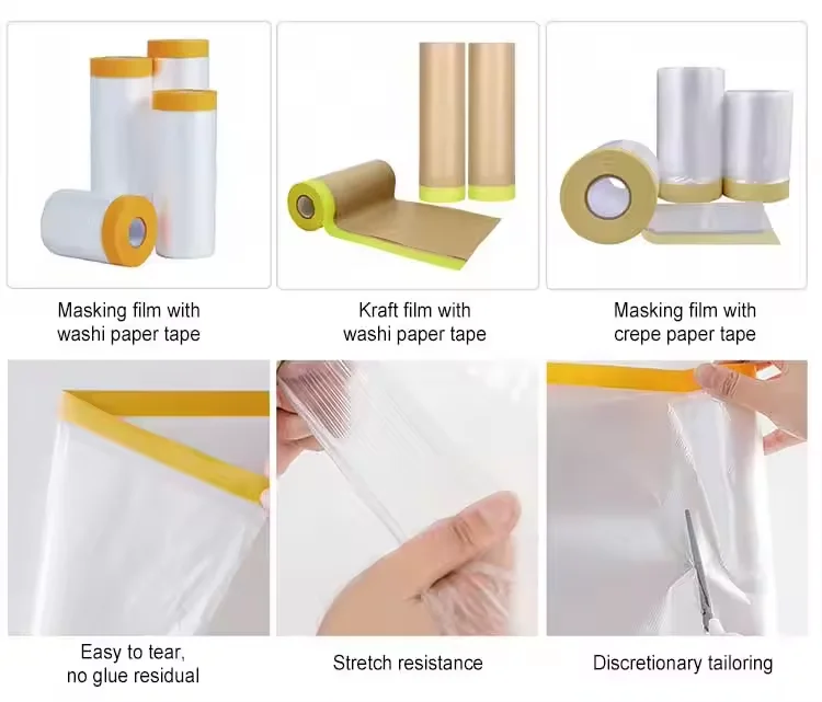 EONBON Pre-Tape Masking Film Plastic Dust Sheets Roll Pre-Taped Masking Film Covering Painting Paint Masking Film