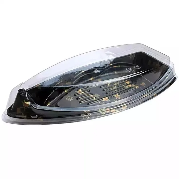 
Disposable Japanese Style Creative, Printing Boat Shaped Sushi Box Transparent Packing Box/ 