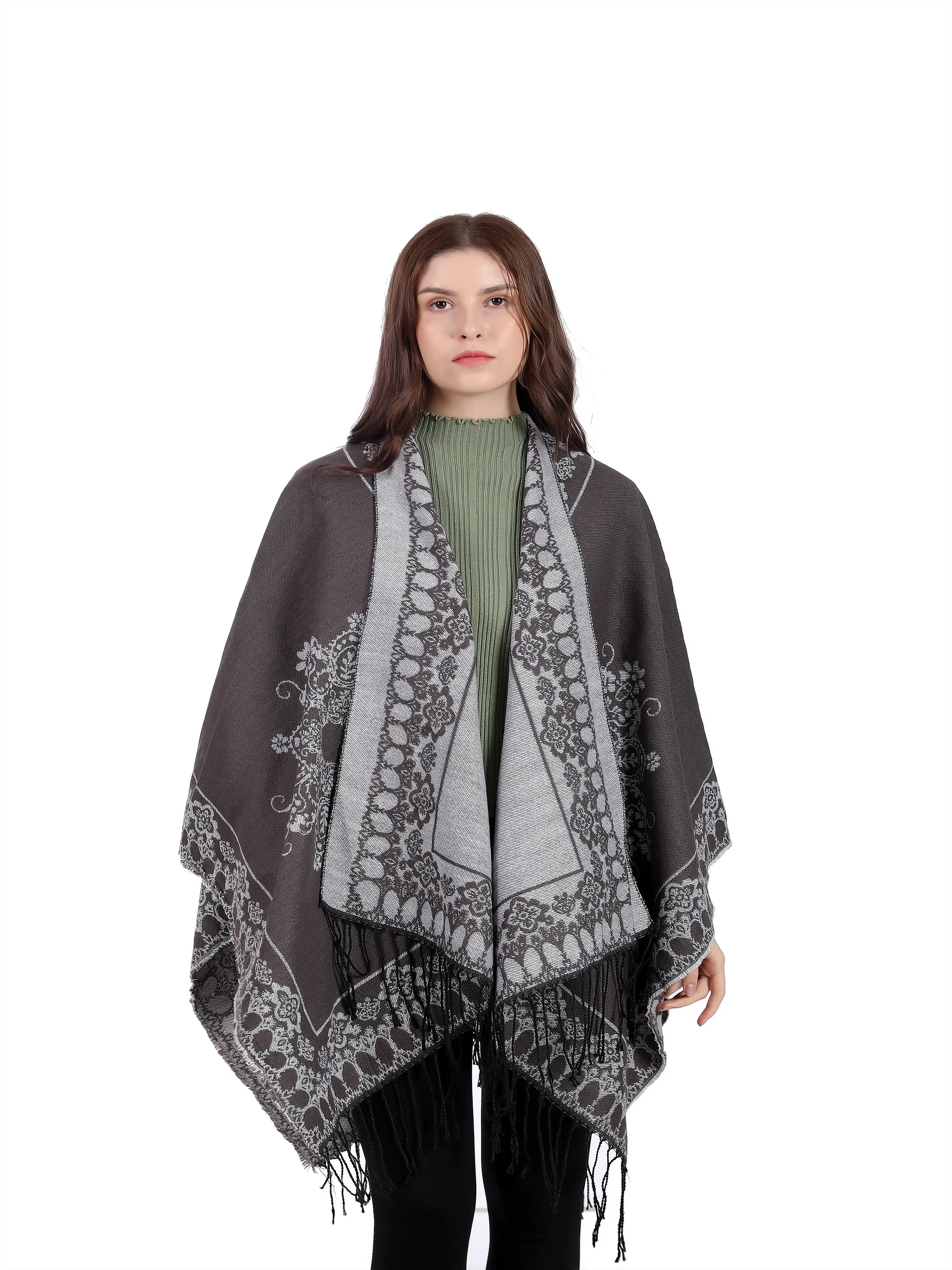 Knitted Multiple Sweet Colors Shawl Fabric Winter Fall Poncho Cashmere Women Winter Poncho