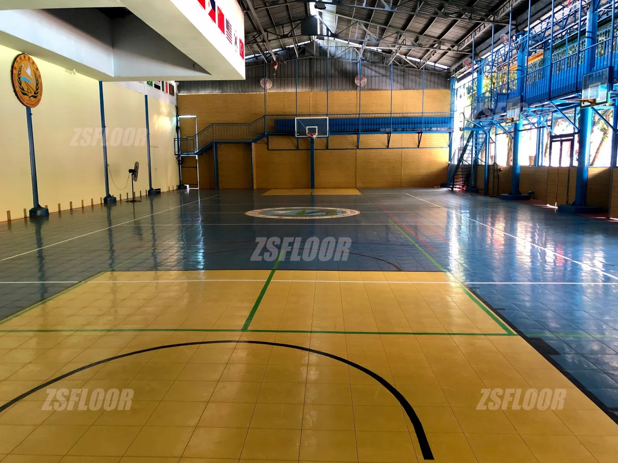 ZSFloor indoor tiles basketball court wood flooring with 6 years warranty and painting lines services