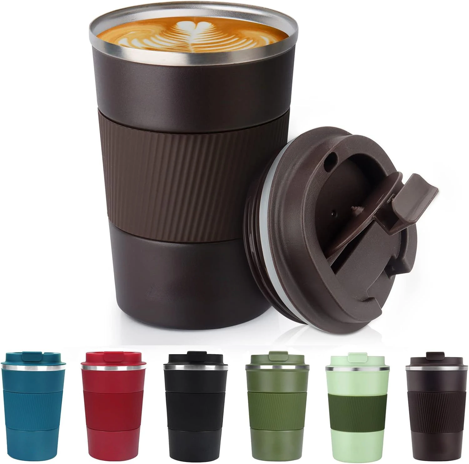 Custom Logo Double Wall 380/510ML Stainless Steel Coffee Mug Thermos Coffee Cup Travel Insulated Bottle with Silicone Sleeve