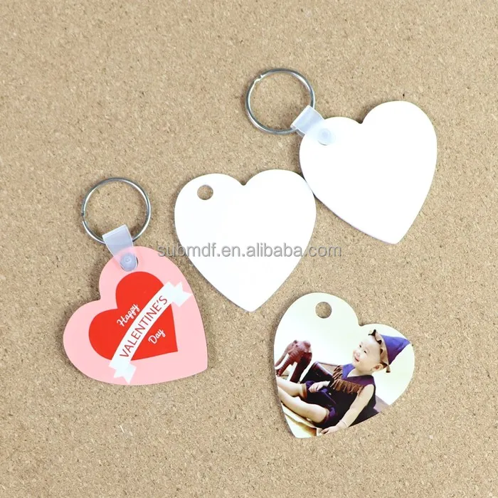 Wholesale Double Sided Dye Sublimation Blank FRP Keyrings Printable Heart Shape Hard Plastic Keychains