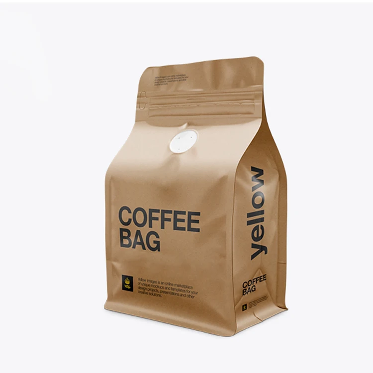 Heat Sealed Recyclable Kraft Paper Pouch 1Kg Empty Flat Bottom arabic Coffee Bean Packaging Zipper Coffee Bag With Valve