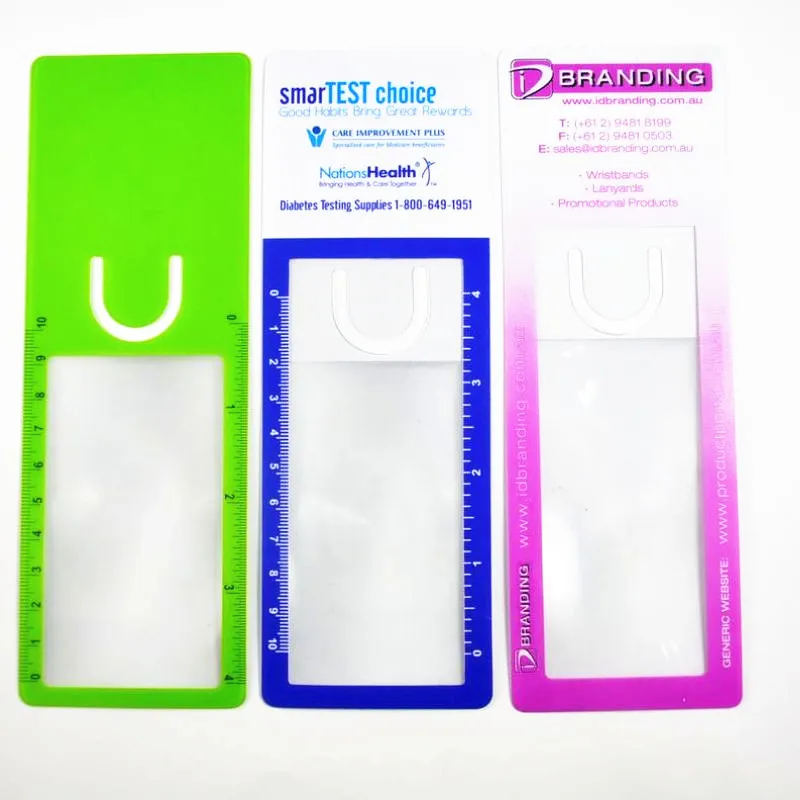 Promotional pvc flexible plastic bookmark magnifying glass ruler for reading