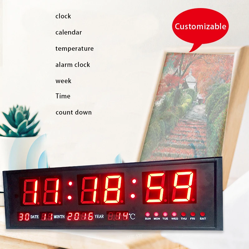 High quality red 3-inch 6-digit led wall led clock timer clock time date week temperature clock timer