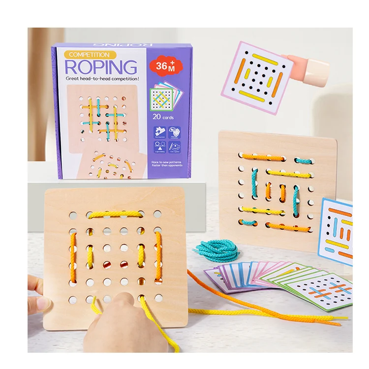 Newly Listed Modern Popular Rope Game Wooden Toddler Beads And String Lacing Toy